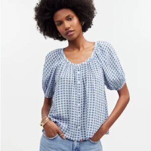 Madewell Puff Sleeve Button Up Short Sleeve A-Line Top Size Medium